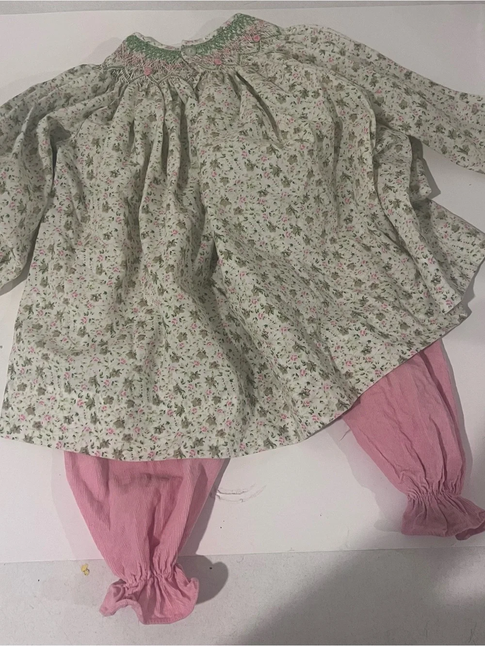 Remember Nguyen Smocked Floral Pant Set Toddler Girls 4T Pink Corduroy Pants